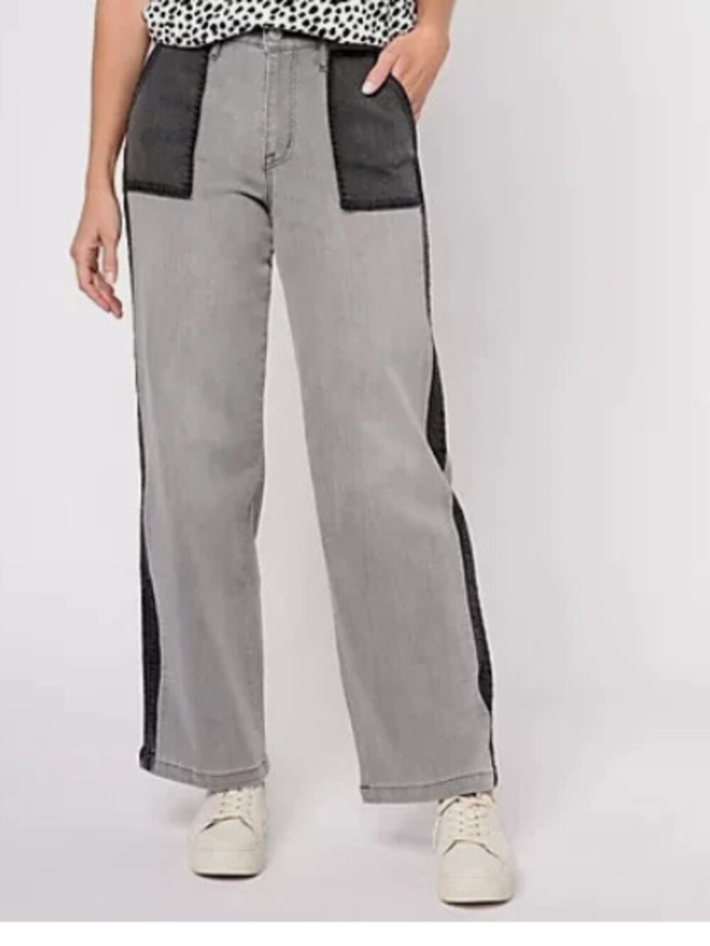 LOGO by Lori Goldstein Regular Wide Leg Jeans-Gray Wash-Reg 10-NEW-A605525